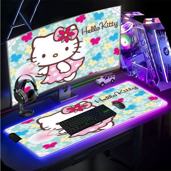 Hello Kitty RGB Pc Gamer Keyboard Mouse Pad Mousepad LED Glowing Mouse Mats Rubber Gaming Computer Mausepad