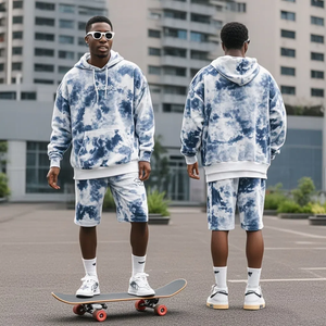 Custom New Style Men Two Piece Blank Acid Wash Oversized Tie Dye Hoodie And Windbreaker Short Set
