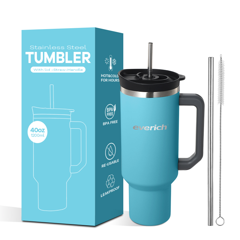 Everich And Tomic Housewares Co., Ltd. Everich 40oz Eco-Friendly Double Wall Stainless Steel Insulated Beer Tumbler with Handgrip Pattern and Stocked New Lids Vacuum