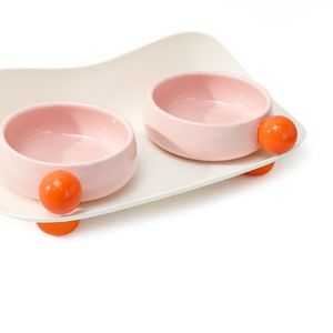 double ceramic pet bowls pink orange dog bowl