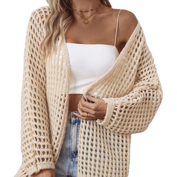 Women Summer Cardigan Sweater Custom  Knitted Crop Drop Shoulder Hollow Out Crochet Women Sweater Cardigan