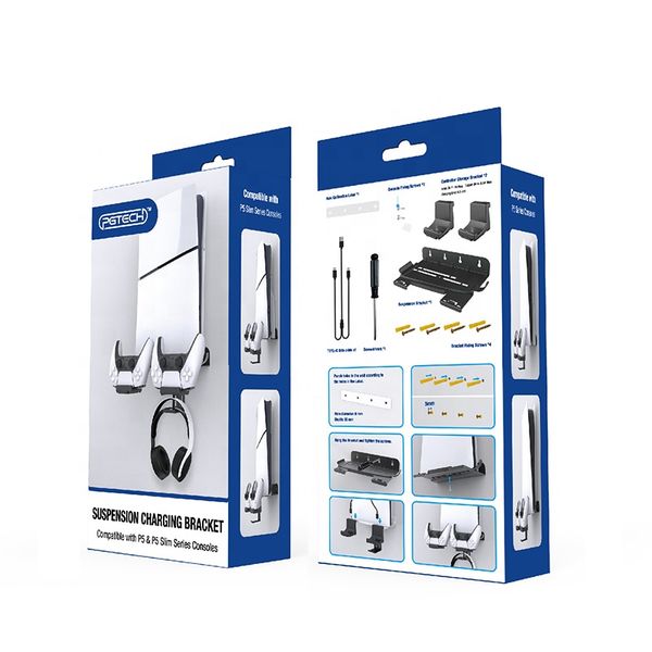 TP5-535 Universal Wall Bracket For PS5 SLIM/PS5 Console Storage Mount Headset Hanger With Charging Cable