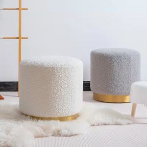 Cheap Side Pouf Stools Living Room Pink Velvet Round Pouf Foot Stool Modern Ottomans Stool