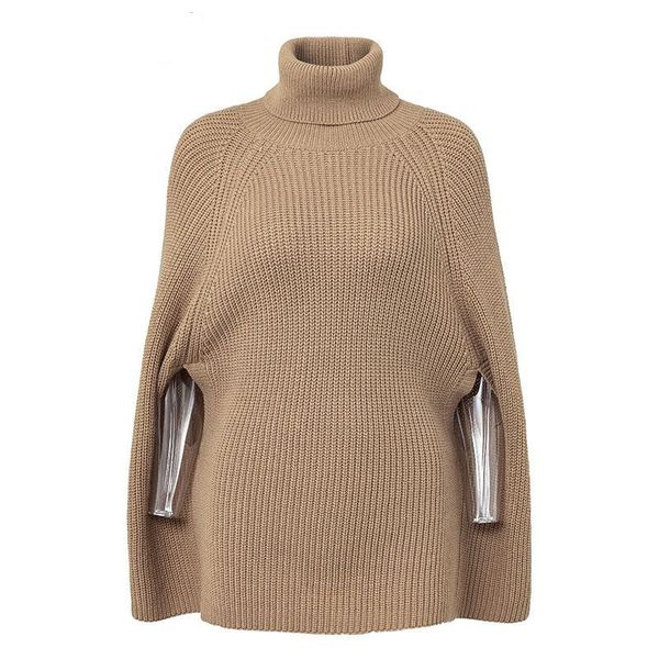 OEM ODM Fashion Pullover Loose Solid Color Knit Cape Turtleneck Sweater Knitwear Women