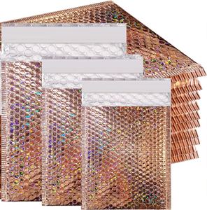 QR Printed Shipping Packaging Holographic Poly Padded Envelopes Custom Logo Metallic Foil Rose Gold Bubble Mailer Mailing Bags