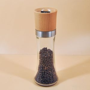 Refillable 180ml Capacity  Glass Body Salt and Pepper Grinder with Wooden Top