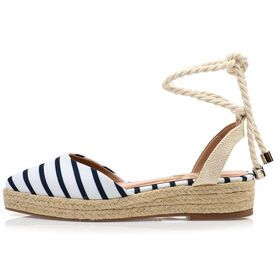 Summer Striped Canvas Jute Sole Lace Up Women Espadrilles Sandal flat shoes