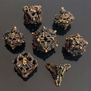 Factory Hot Sales Vintage Hollow Metal Dice Polyhedral Board Game Full Set Custom Brass Multi-Sided DND Dice Set