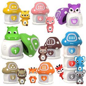 20PCS Farm Animal Toys Montessori Toys Finger Puppets Mushroom Houses Learning Counting Matching Sorting & Stacking Toys