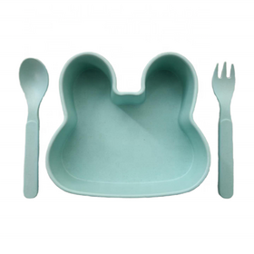 new bpa free simple solid color DIY rabbit and bear cute baby bowl bamboo fiber with spoon fork customized logo and packingPopular