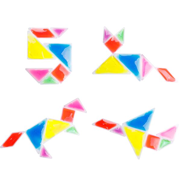 Children Sensory Gel Shapes Squidgy Toys Stem Tangram 7 Piece Jigsaw puzzle IQ Game Brain Teaser kids learning toys educational