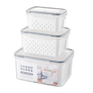 HYRI 3pcs Set Refrigerator Storage Box With Lid With Strainer  Fridge Vegetable And Fruit Food Preservation Box