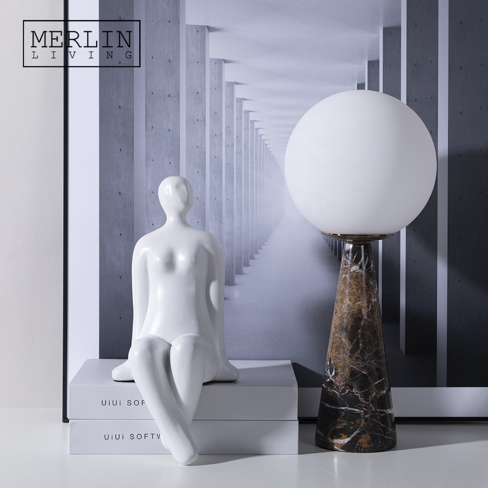 Shenzhen Merlin Living Decorated Word Co., Ltd. Merlin conical black modern marble table lamps luxury bed side living room hotel decor decorative lamps for home decors
