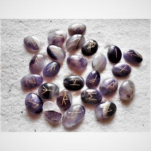 Wholesale Purple Amethyst Rune Set Carved Egg Natural Crystal Jade Minerals Spiritual Reiki Rocks Meditation Healing Gemstones