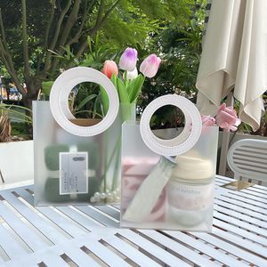 MU Custom Logo Plastic Bulk Transparent Pvc Shopping Tote Bag Clear Gift Bags With Handles