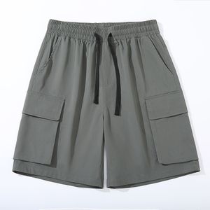 Men's Classic Mid Waist Cargo Shorts Quick Dry Breathable Solid Drawstring Side Pockets Casual Gym Use Plain Dyed shorts for men