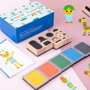 Zhiqu DIY Wooden Seal Toy Changeable Magic Print Puzzle Game Fun Floor Game for Children to Improve Hand Brain Coordination Gift