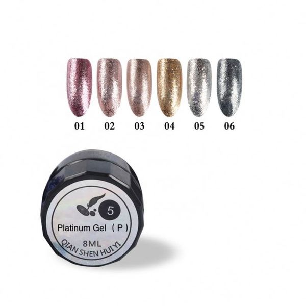 QSHY Custom Logo Wholesale UV LED Nail Art 6 Color Shining Glitter 24K Platinum Resin Gel Nail Polish