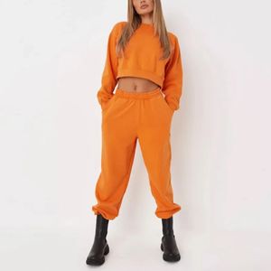 2024 fall women clothing causal orange sweatshirt joggers pants two piece pants set for women