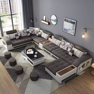 Factory Wholesale  7 seater sofa set furniture living room U shape sectional couch fabric sofa corner sofa set with speaker