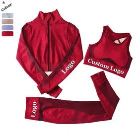 Women Seamless Activewear Long Sleeves Zipper Clothing Gym Yoga Set 3 Pcs Fitness Sport Gym Suits Wear Running Clothes