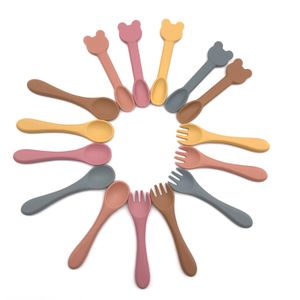 Toddler Led Weaning Training Spoon First Stage Feeding Baby Utensil Bpa Free Silicone Baby Spoon And Fork Set