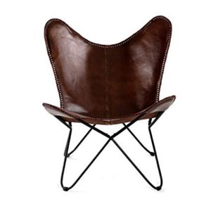 Industrial & vintage Iron Metal & Genuine Leather Living Room Furniture Butterfly easy chair