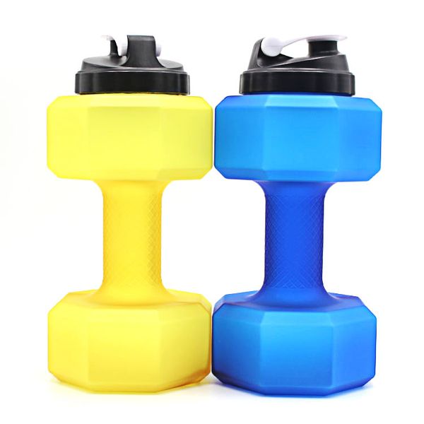 bulk 2200ml large capacity sports dumbbell water bottle, economic bottles with handle 64oz, bpa free water jugs with time marker