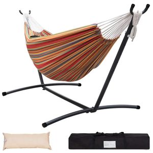 Danlong 2 Persons Hammock Portable Hanging Camping hammock swing daybed Soft Cotton Hammock with foldable stand