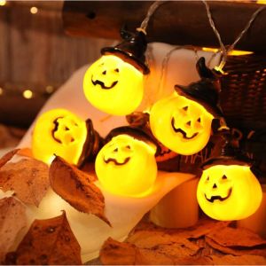 New LED Halloween Pumpkin Spooky Light String White Emitting Battery Box Lights for Outdoor Patio Window Decoration