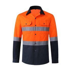 ZUJA Factory Custom 100% Cotton Safety Orange Shirt Uniforms Hi Vis Reflective Clothing Safety Workwear
