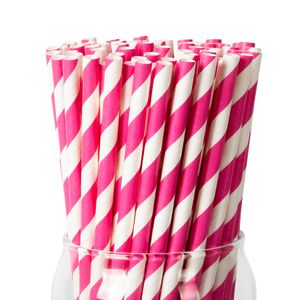 High-quality Food Grade Eco-friendly Pink & White Striped Design Disposable Paper Drinking Straws