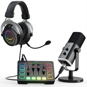 Fifine Professional Podcast Equipment Audio Sound Cards Dynamic Microphone Audio Mixer With Studio Microphone
