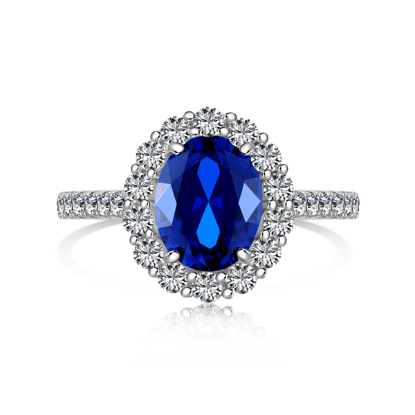 Dylam Sparkle Collection Classic Design S925 Silver Rhodium Plated Diamond Sapphire 5A Zirconia Halo Wedding Engagement Rings