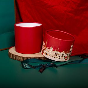 Round Christmas Gift Box Custom Logo Print Candy Chocolate Snack Cylinder Paperboard Packaging Box