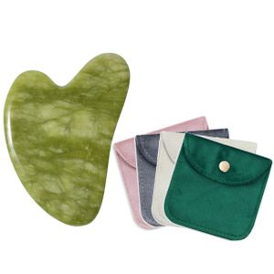 Massage gua sha face Real Natural green jade guasha Stone with pouch Facial skin care tool home use beauty equipment
