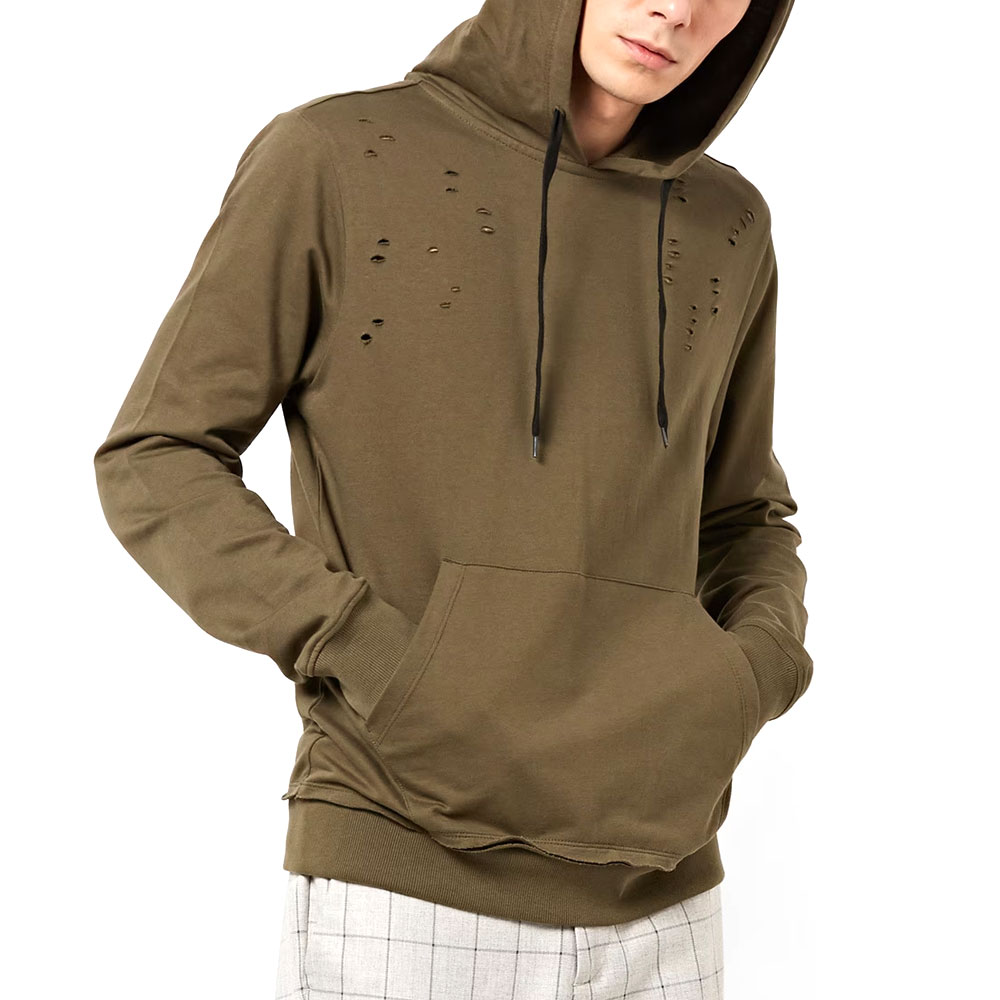 KIRSA INDUSTRY 2024 High Quality Men's Distressed Hoodies 100% Cotton Low Price Breathable Wear Men's Distressed Hoodie