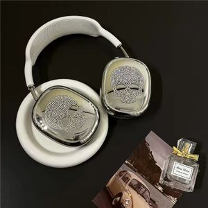 Top Custom for Airpods Max Cover Skull Pattern Electroplated Silver Diamond Bling Luxury Silicone Soft for Case Airpods Max