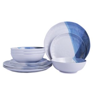 Custom logo Durable Household 12 Piece Melamine Dinnerware Set Plate and Bowl Set - Service for 4