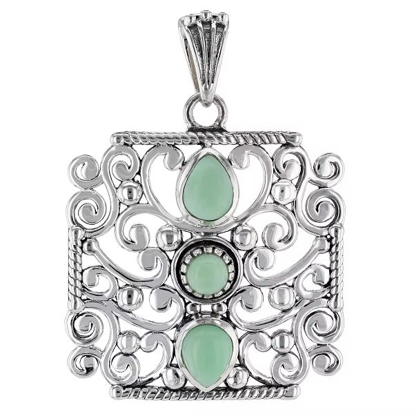 Green Opal 925 Sterling Silver Filigree Pendant Exquisite Heart Pattern Gemstone Jewelry Natural Beauty Handcrafted Design Gift