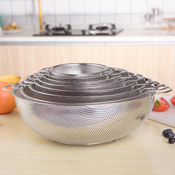 16 inch Stainless Steel Mini Punching Colander Household Kitchen Food Strainers Fruit Vegetable Washing Basket Drainer
