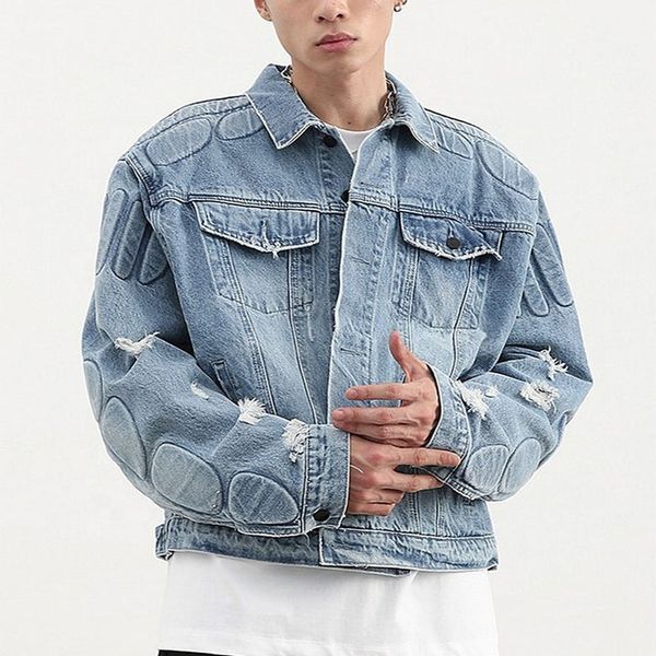 Custom plus size men's jean jacket for men 2024 streetwear denim bomber jacket