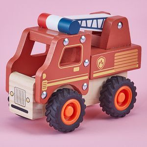 Children's wooden toy Fire truck rescue vehicle solid wood toy pretend house play toy gift boy educational imitate Inertia car