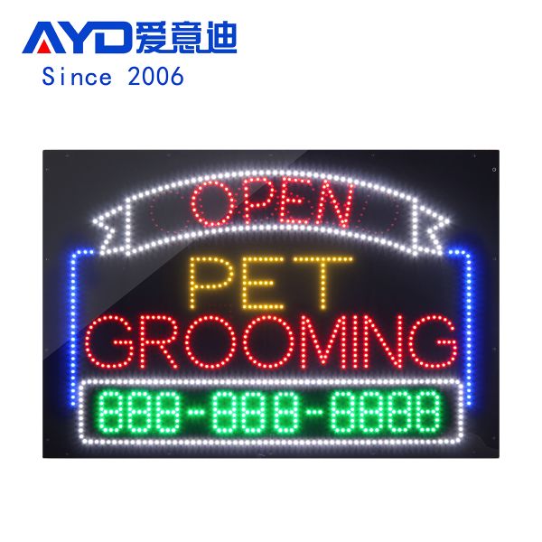 Led Open PET GROOMING Store Signboard Led Flashing Displays for Pet Store 24*35 Inch High Bright Sign