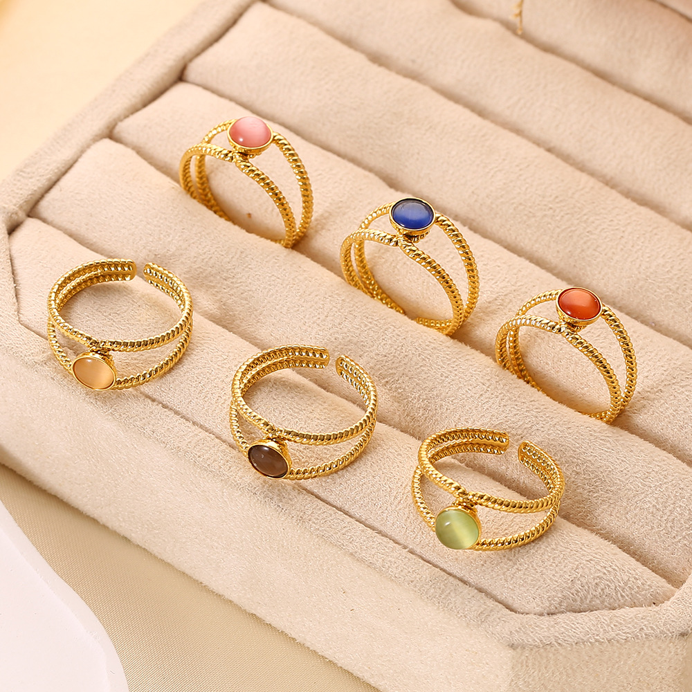 Fashion Luxury Crystal Gemstone Ring Hollow Cross Open 18K Gold Plated Stainless Steel Ring For Women Jewelry