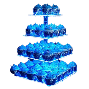 4 Tier Cupcake Stand Acrylic Tower Display with LED Light Premium Holder Dessert Tree Tower for Birthday