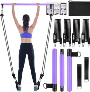 Wellshow Pilates Bar Kit with Resistance Bands for Women Pilates Bar with Stackable Bands Workout Equipment for Legs
