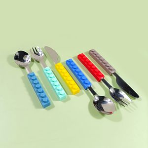 Building Block Design Spoon Fork Knife 3 Piece Lego Stainless Steel Infant Silverware Set Baby Cutlery Flatware Set