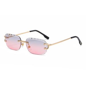 Hot Selling Diamond Cut Metal Frame Trendy Top Classic Rimless luxury custom sunglasses for women