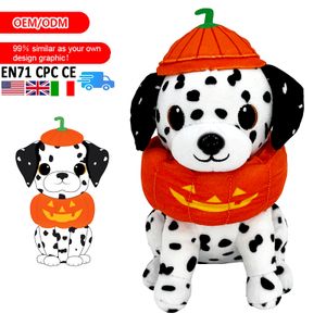 EN71 Custom Halloween  Soft Fabric Stuffed Animal Plush Dog Toy Dalmatian Plushies Gift With Pumpkin Hat For Kid Baby Decoration